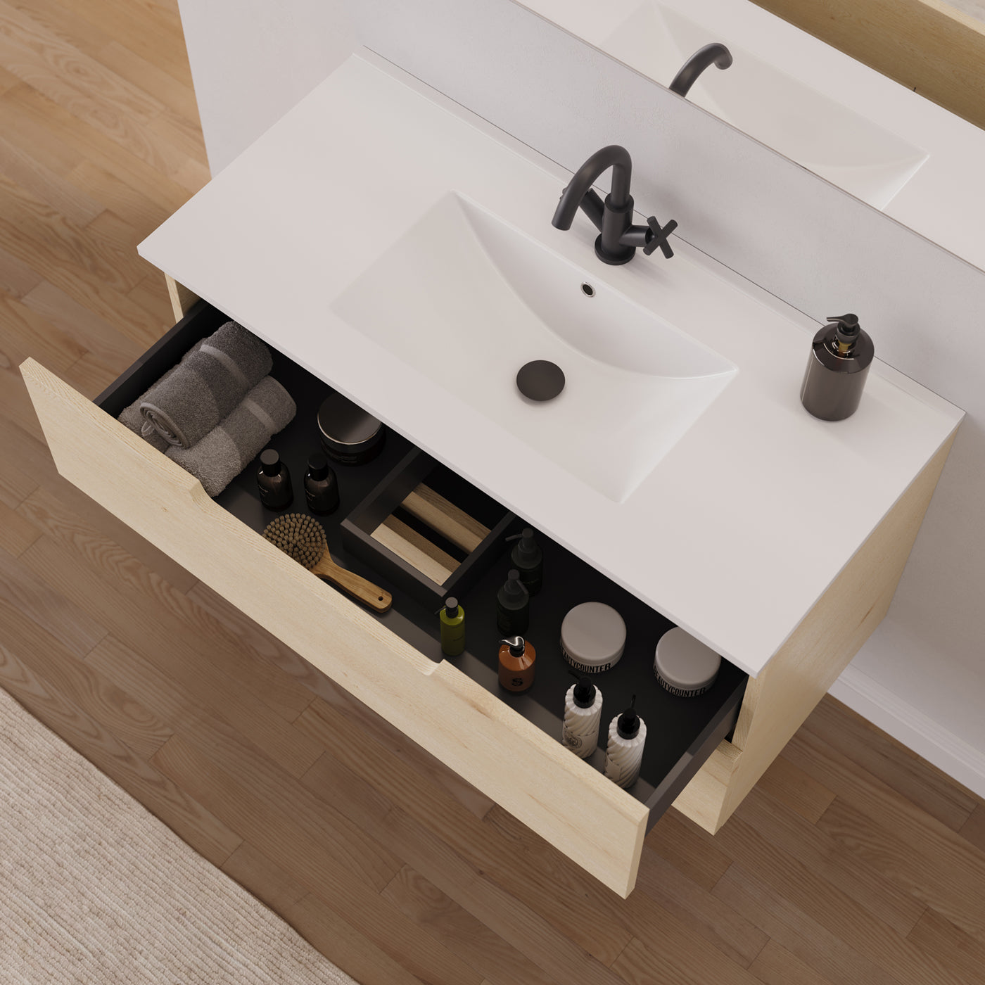 Meuble salle de bain SONRIZA 100cm calima vue dessus