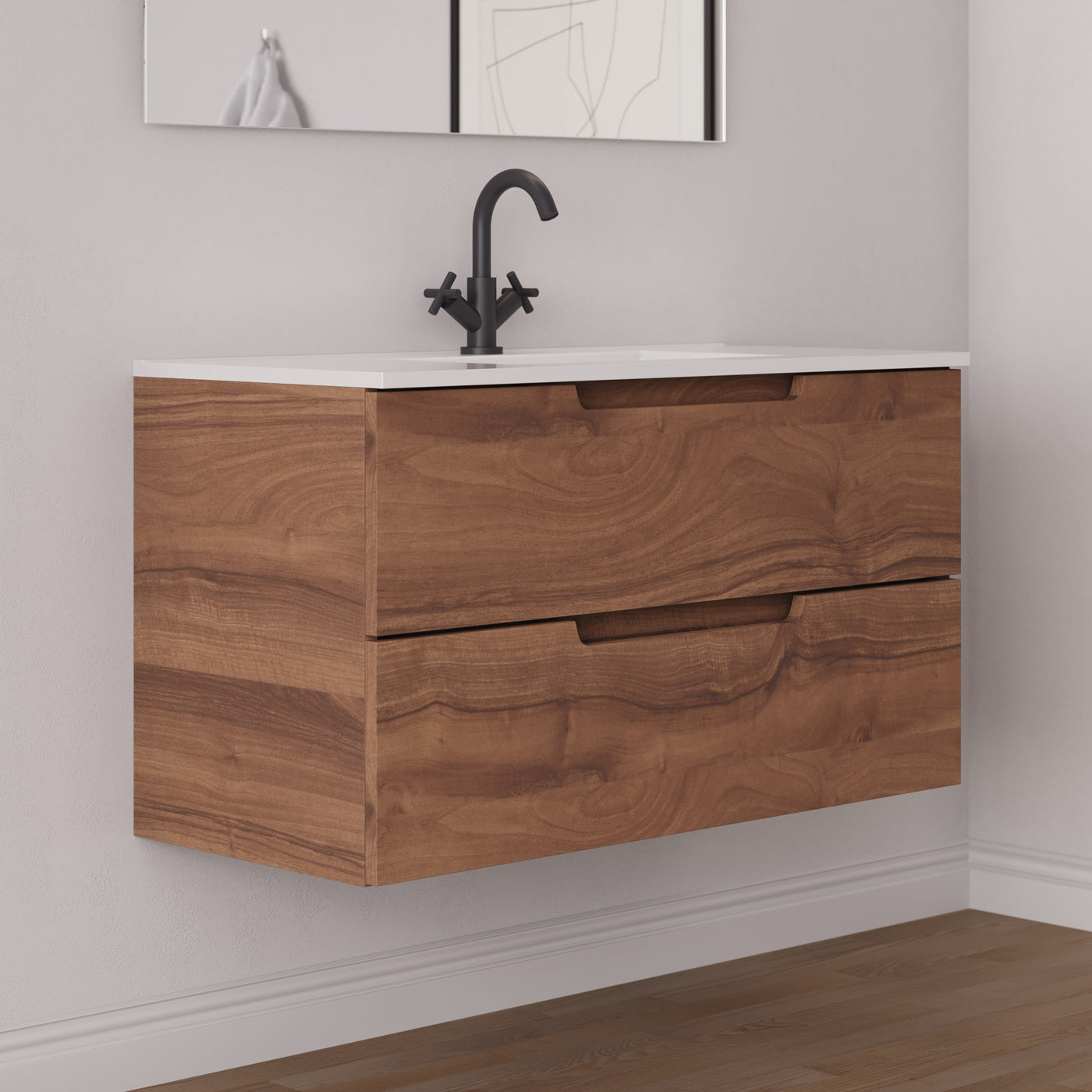 Meuble salle de bain SONRIZA 100cm noyer vue profil
