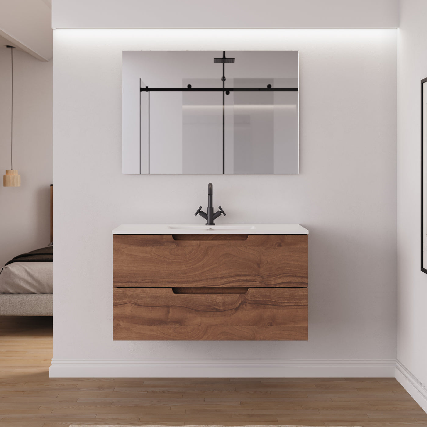 Ensemble Meuble salle de bain SONRIZA 100cm noyer