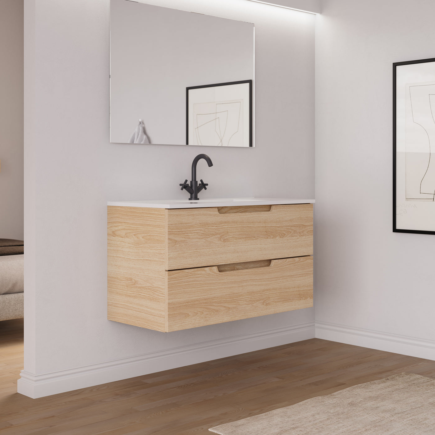 Ensemble Meuble salle de bain SONRIZA 100cm roble era vue profil