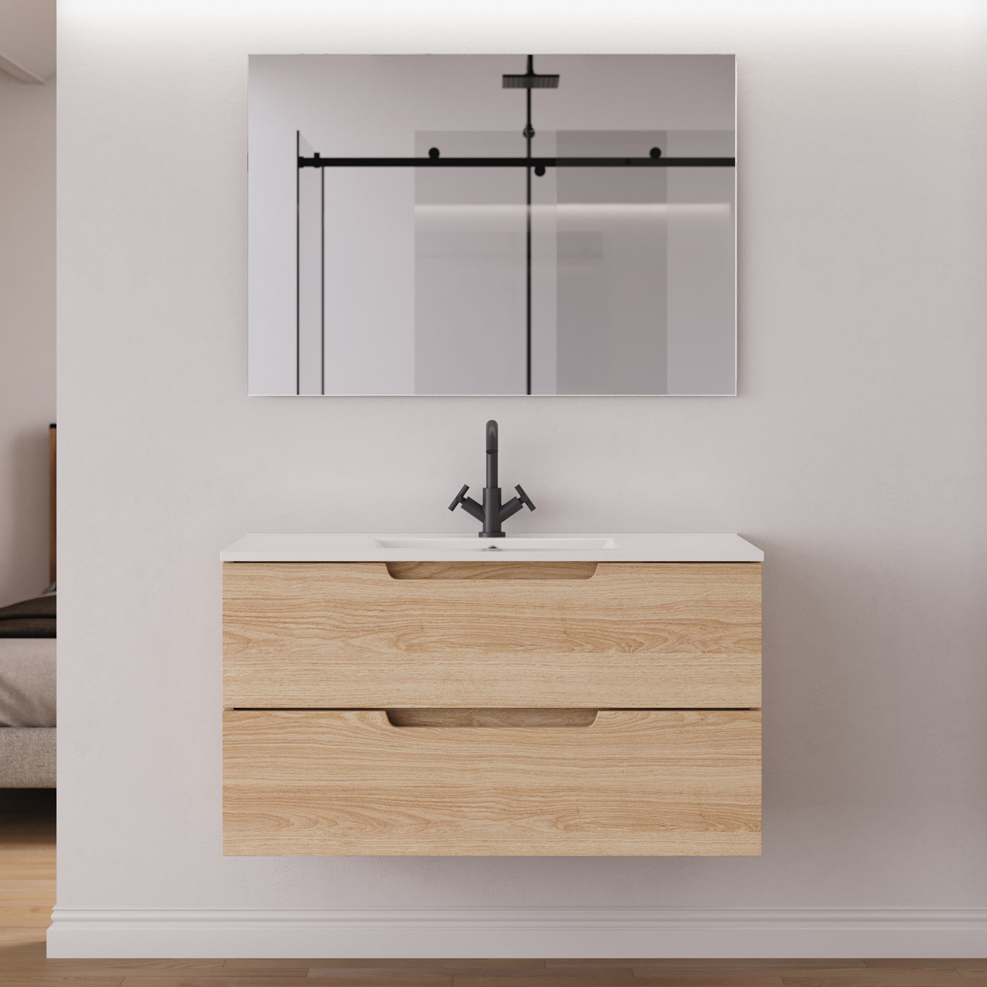 Meuble salle de bain SONRIZA 100cm roble era miroir