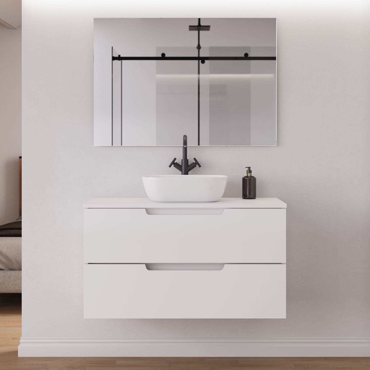 Meuble salle de bain SONRIZA 100cm blanc vasque zeus miroir