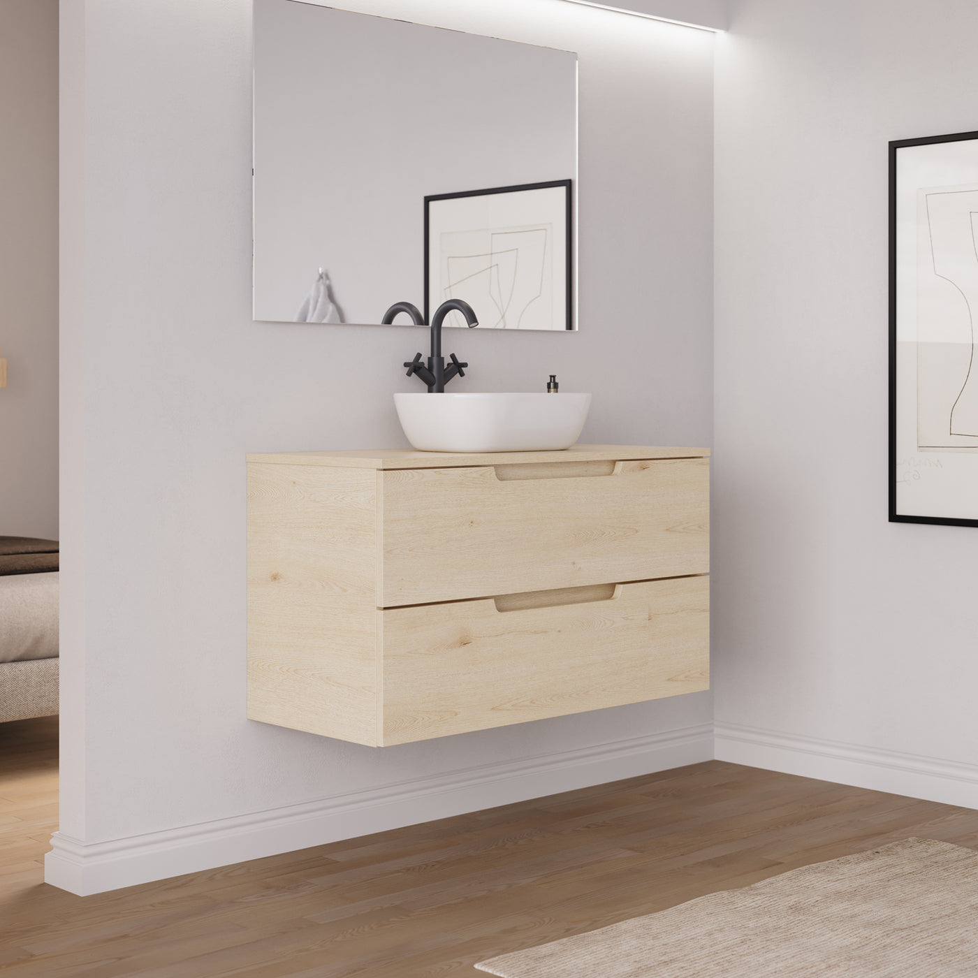 Ambiance meuble salle de bain SONRIZA 100cm calima vasque zeus vue profil