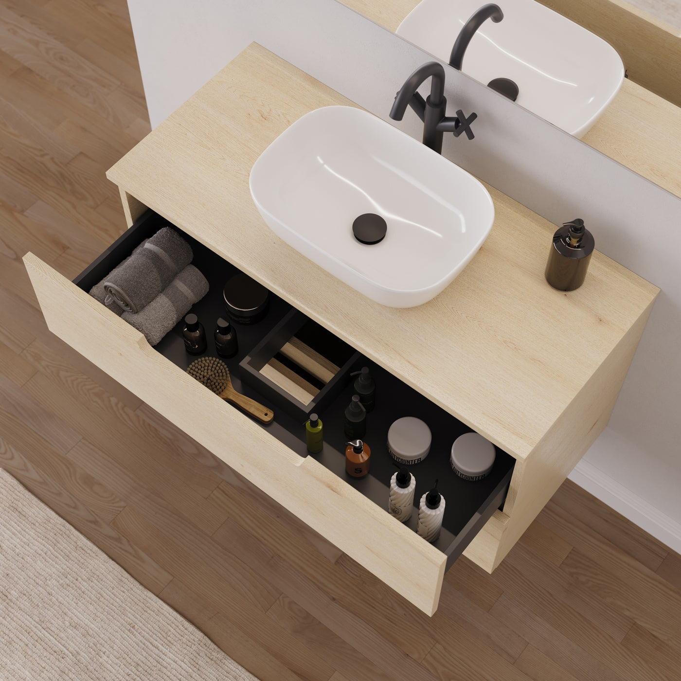 Meuble salle de bain SONRIZA 100cm calima vasque zeus vue dessus