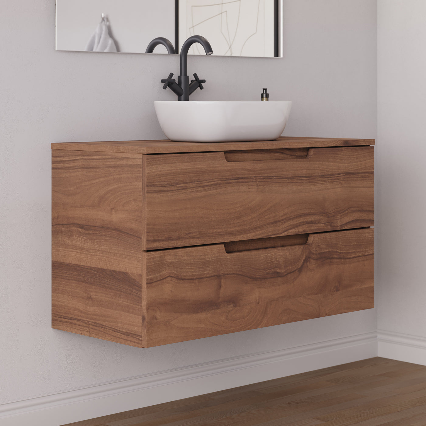 Meuble salle de bain SONRIZA 100cm noyer vasque zeus vue profil