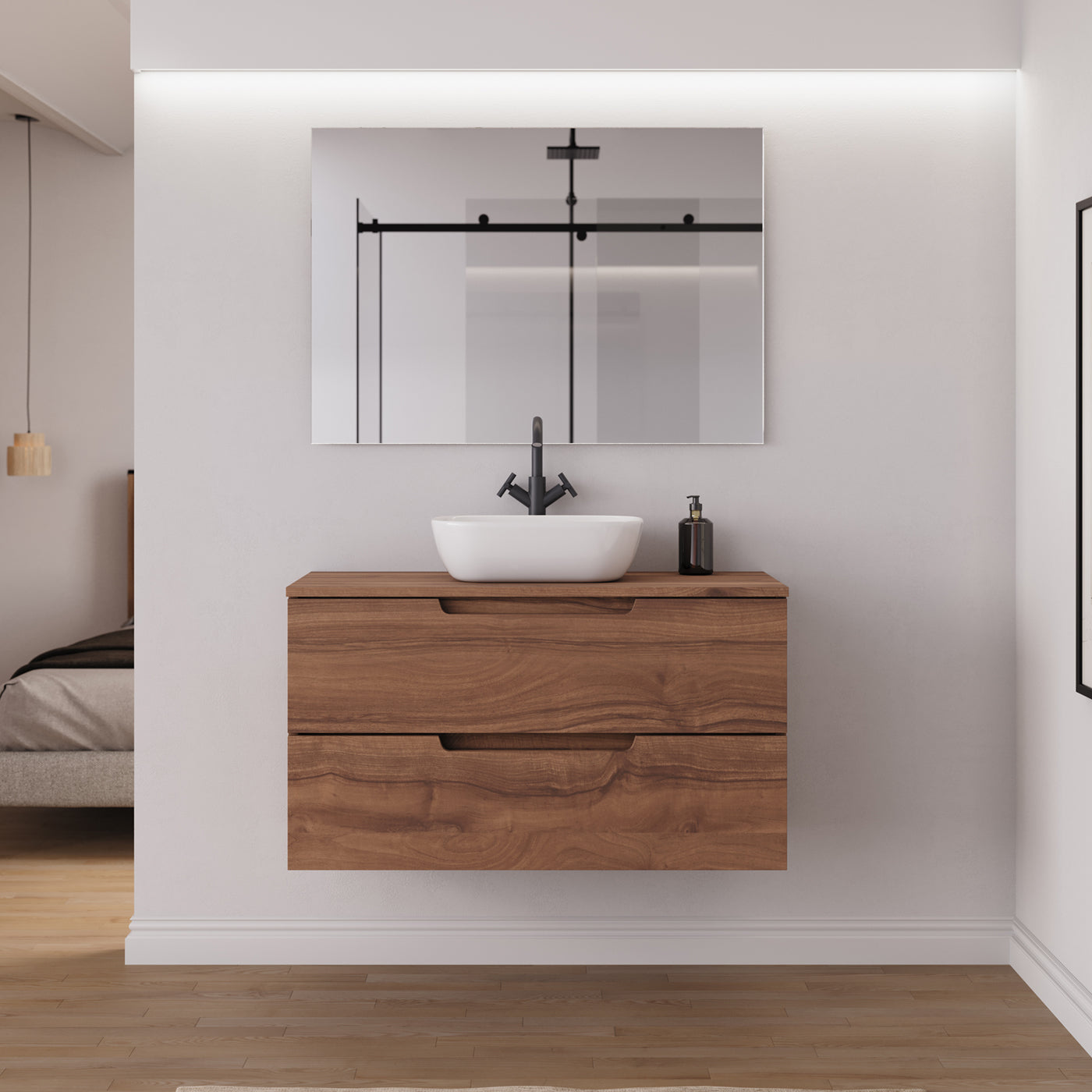 Ambiance Meuble salle de bain SONRIZA 100cm noyer vasque zeus
