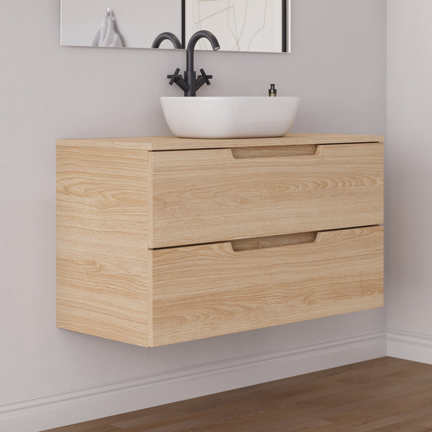 Meuble salle de bain SONRIZA 100cm roble era vasque zeus vue profil