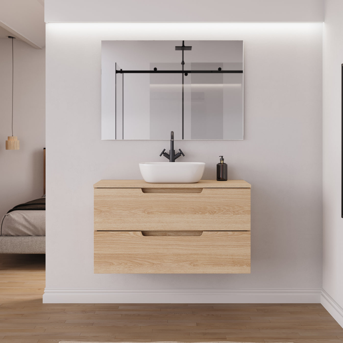 Ambiance meuble salle de bain SONRIZA 100cm roble era vasque zeus