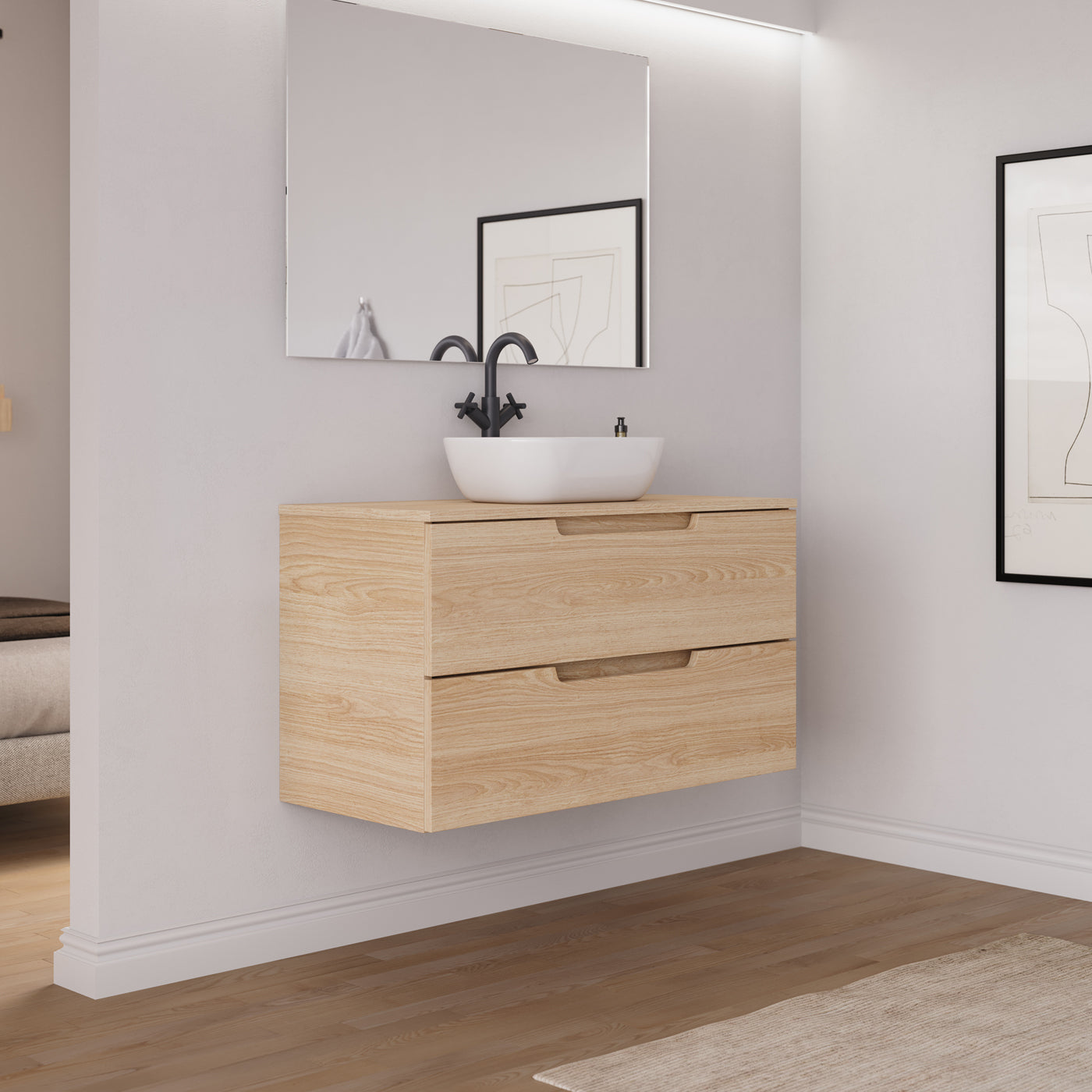 Ambiance meuble salle de bain SONRIZA 100cm roble era vasque zeus vue profil