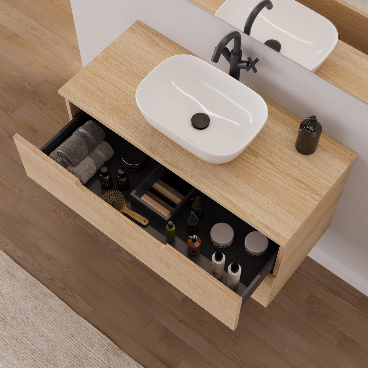 Meuble salle de bain SONRIZA 100cm roble era vasque zeus vue dessus