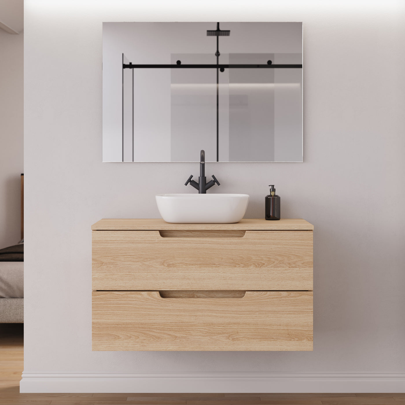 Meuble salle de bain SONRIZA 100cm roble era vasque zeus miroir