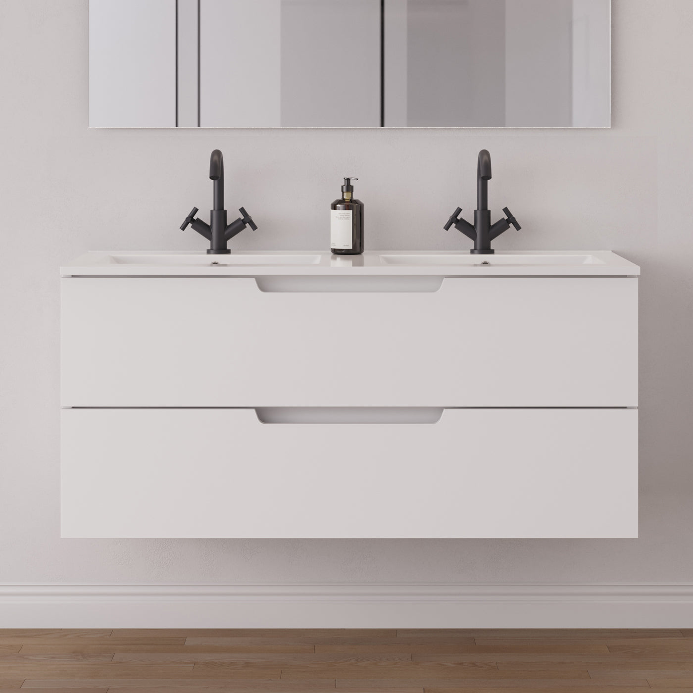 Meuble salle de bain SONRIZA 120cm 2 tiroirs blanc double vasque