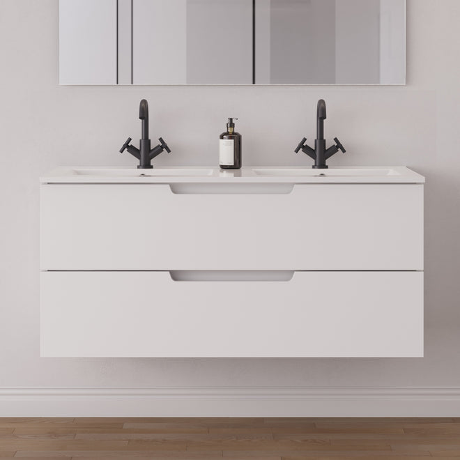 Meuble salle de bain SONRIZA 120cm 2 tiroirs blanc double vasque