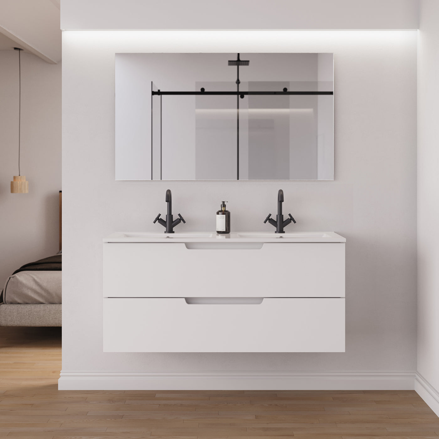 Ambiance Meuble salle de bain SONRIZA 120cm 2 tiroirs blanc double vasque