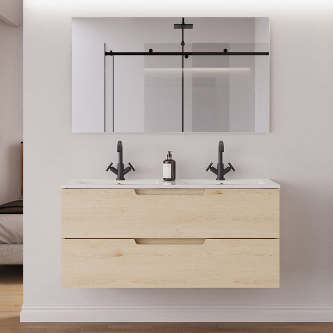Meuble salle de bain SONRIZA 120cm 2 tiroirs calima double vasque miroir