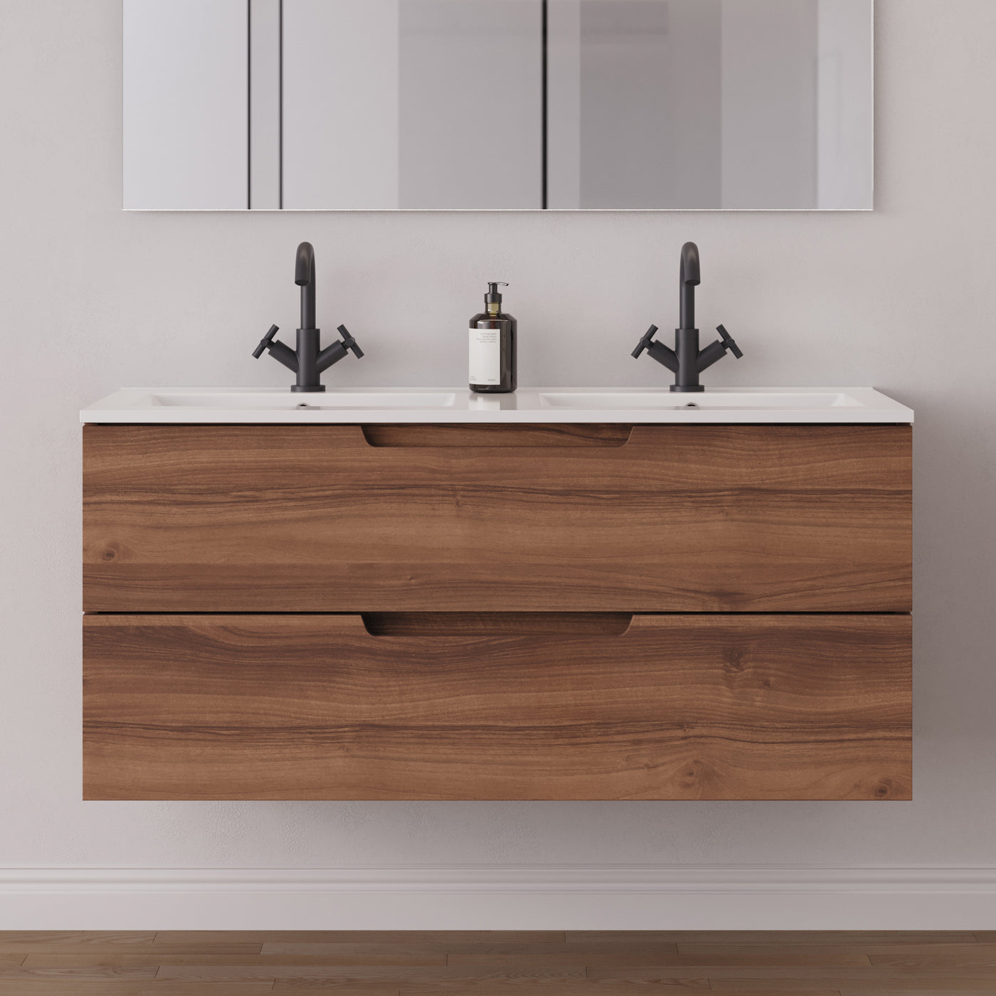 Meuble salle de bain SONRIZA 120cm 2 tiroirs noyer double vasque