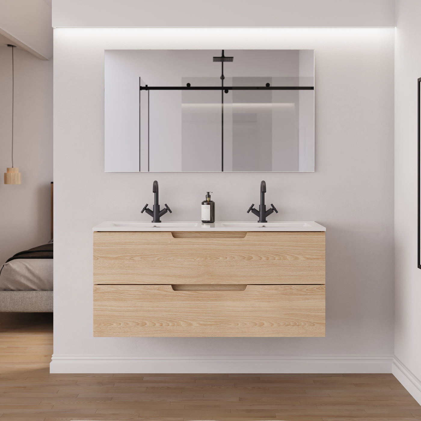 Ambiance Meuble salle de bain SONRIZA 120cm 2 tiroirs roble era double vasque