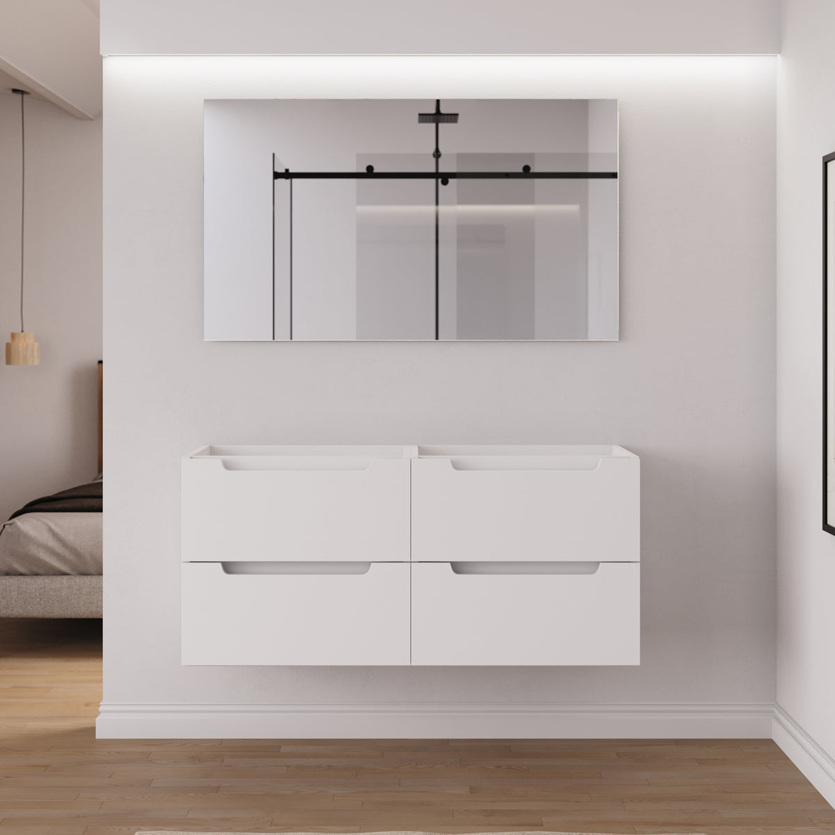 Meuble salle de bain sans vasque SONRIZA 120cm 4 tiroirs blanc