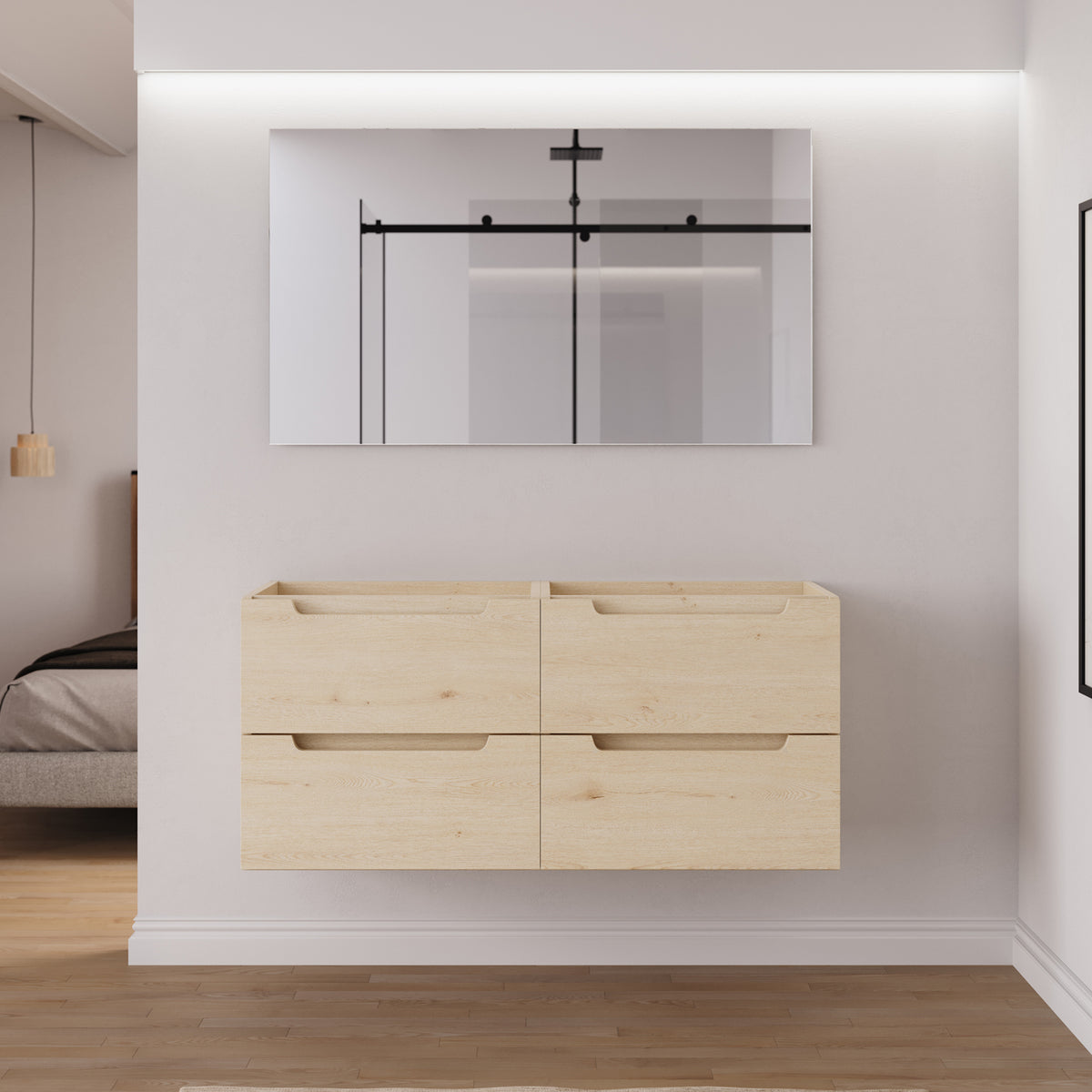 Meuble salle de bain sans vasque SONRIZA 120cm 4 tiroirs calima