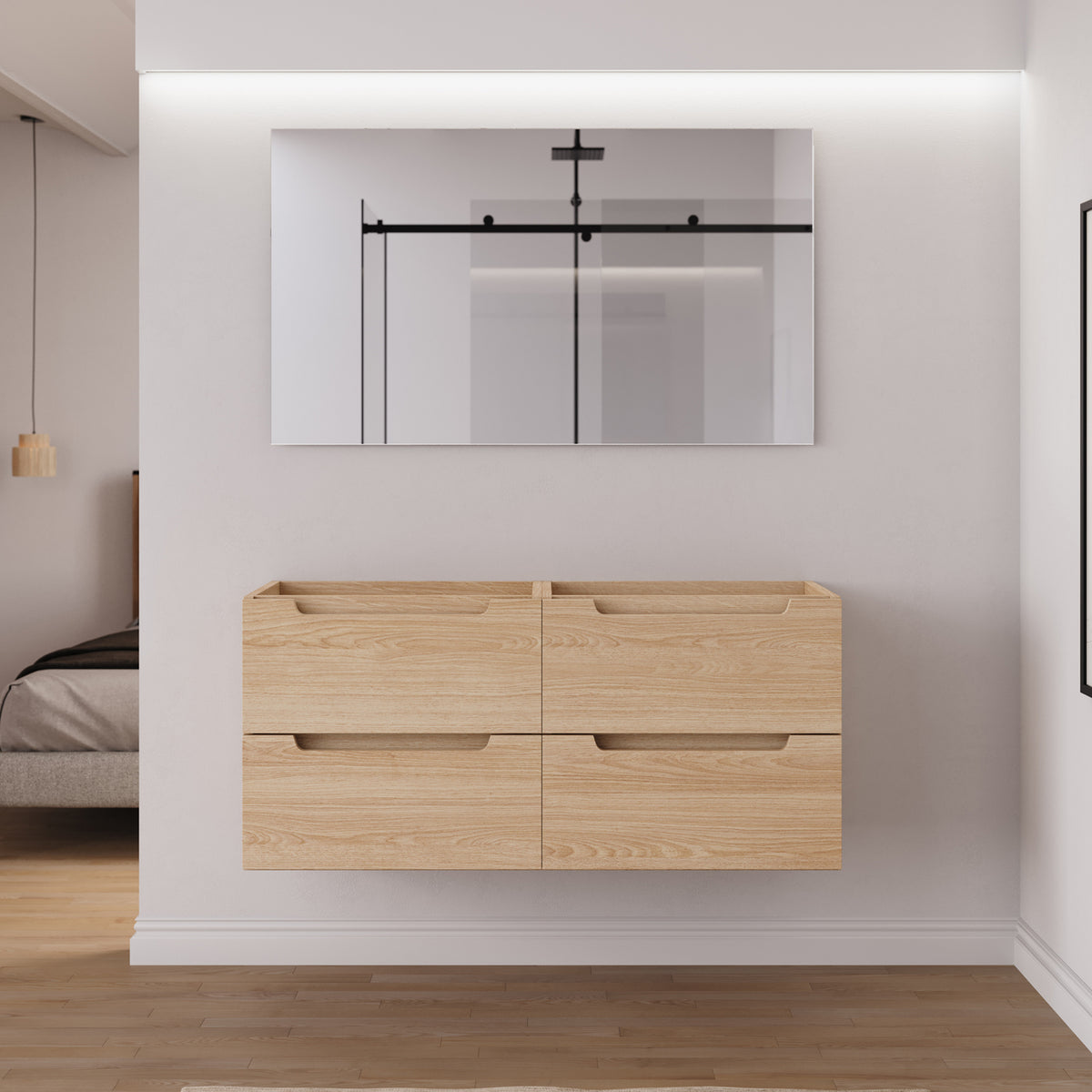 Meuble salle de bain sans vasque SONRIZA 120cm 4 tiroirs roble era