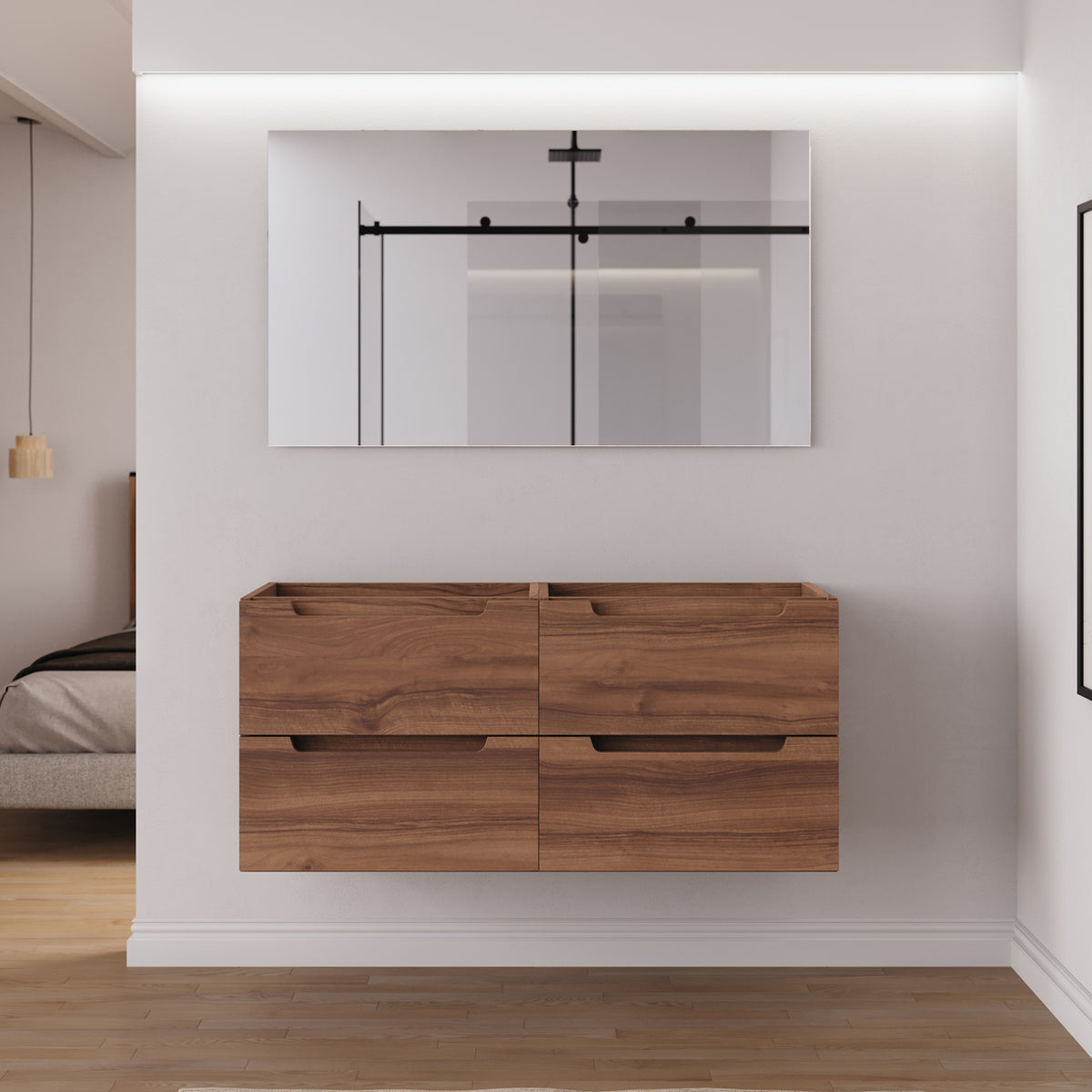 Meuble salle de bain sans vasque SONRIZA 120cm 4 tiroirs noyer