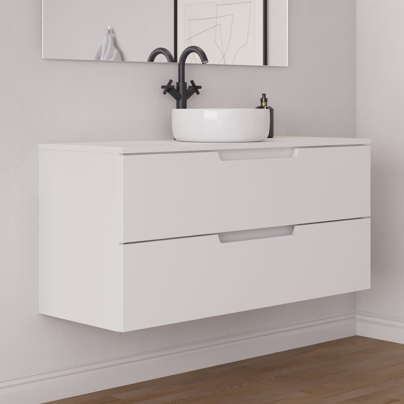 Meuble salle de bain SONRIZA 120cm blanc vasque ares vue profil