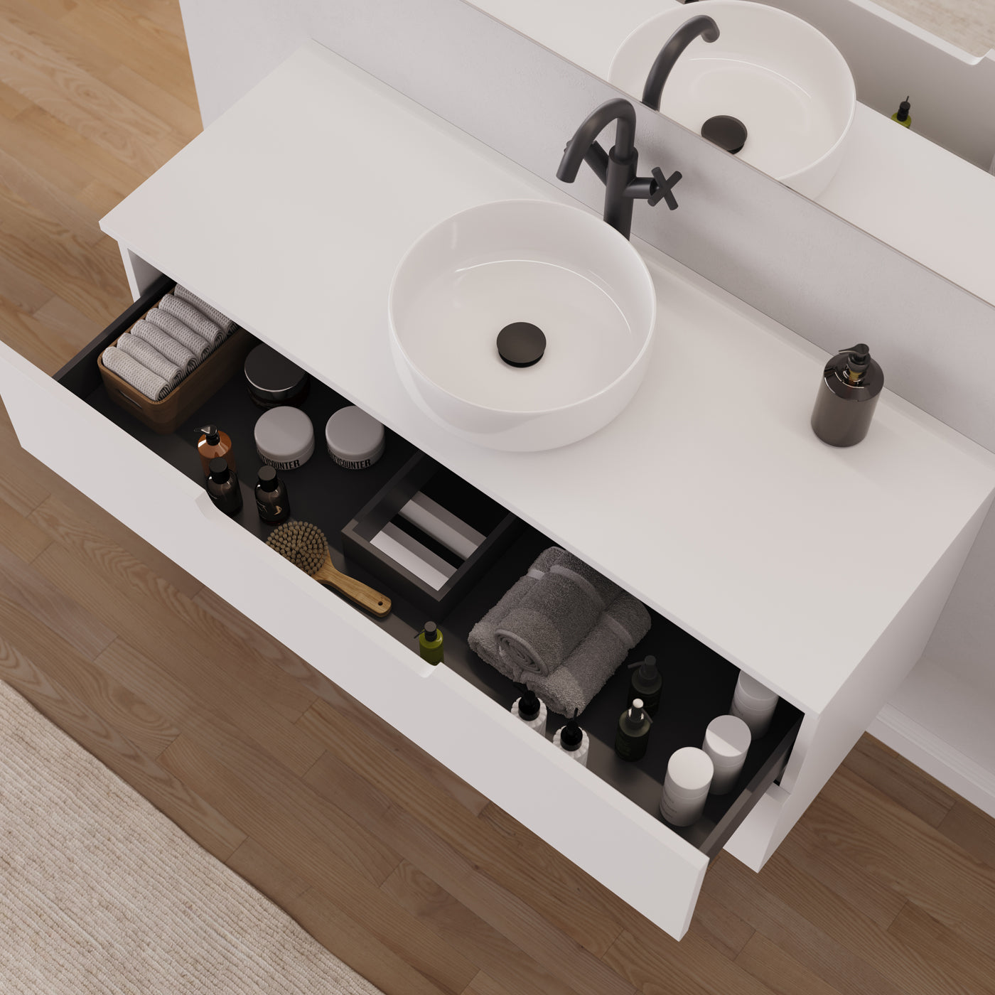 Meuble salle de bain SONRIZA 120cm blanc vasque ares vue dessus