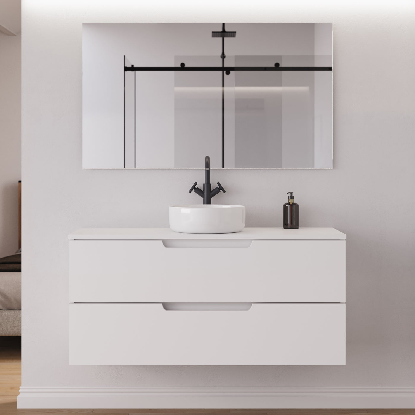 Meuble salle de bain SONRIZA 120cm blanc vasque ares miroir