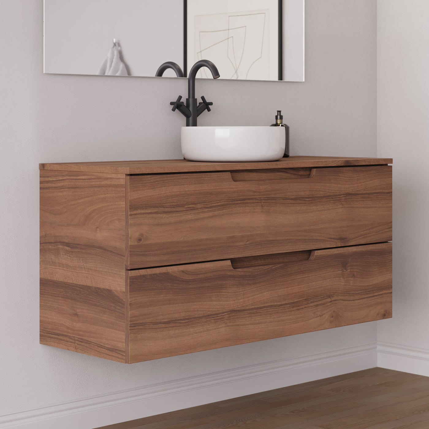 Meuble salle de bain SONRIZA 120cm noyer vasque ares vue profil