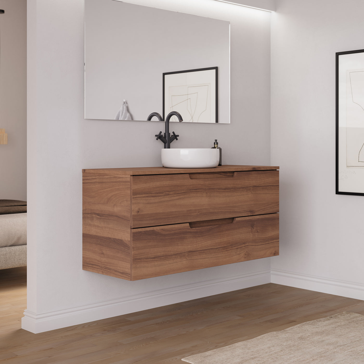 Ambiance meuble salle de bain SONRIZA 120cm noyer vasque ares vue profil