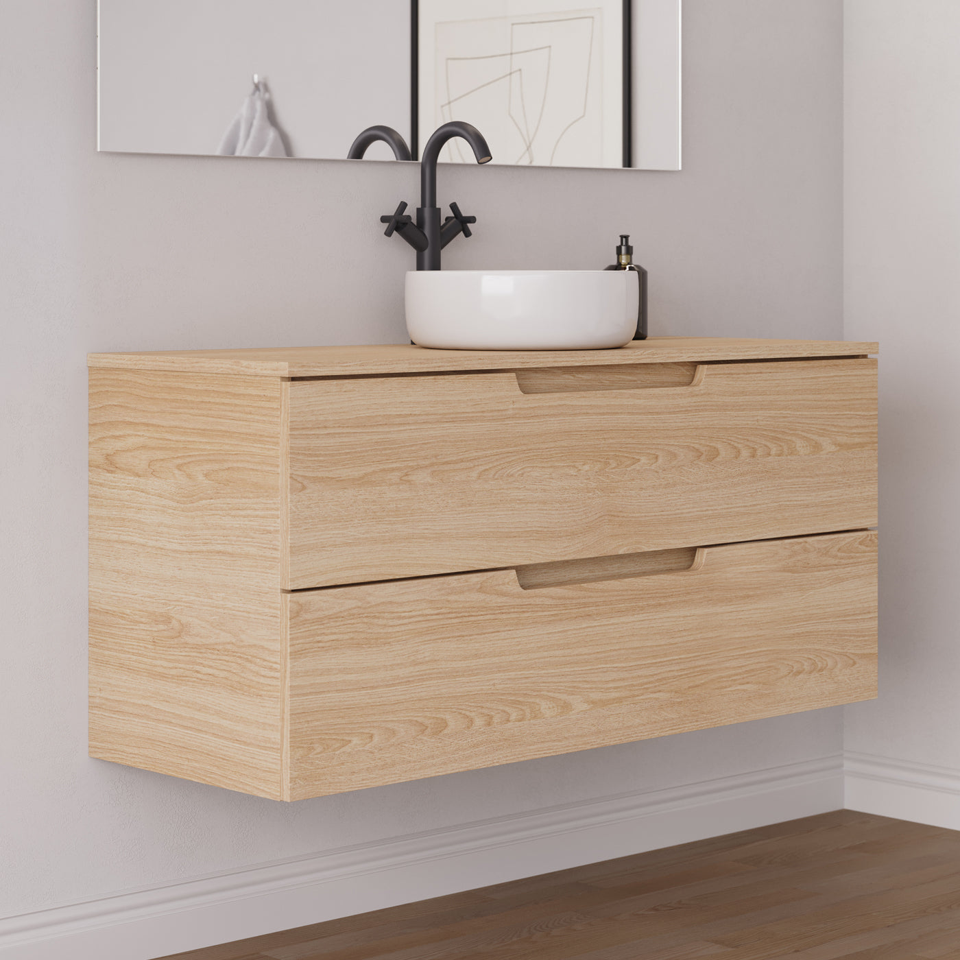 Meuble salle de bain SONRIZA 120cm roble era vasque ares vue profil