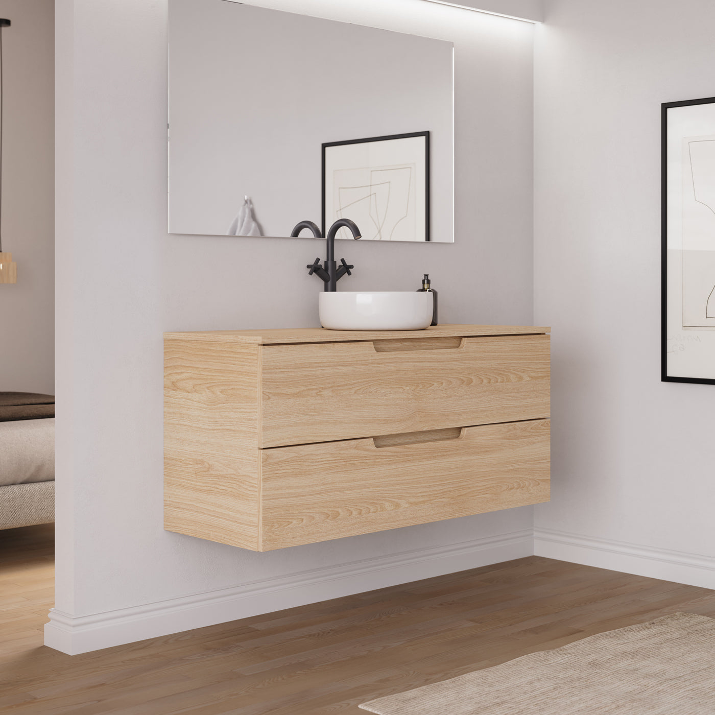 Ambiance meuble salle de bain SONRIZA 120cm roble era vasque ares vue profil