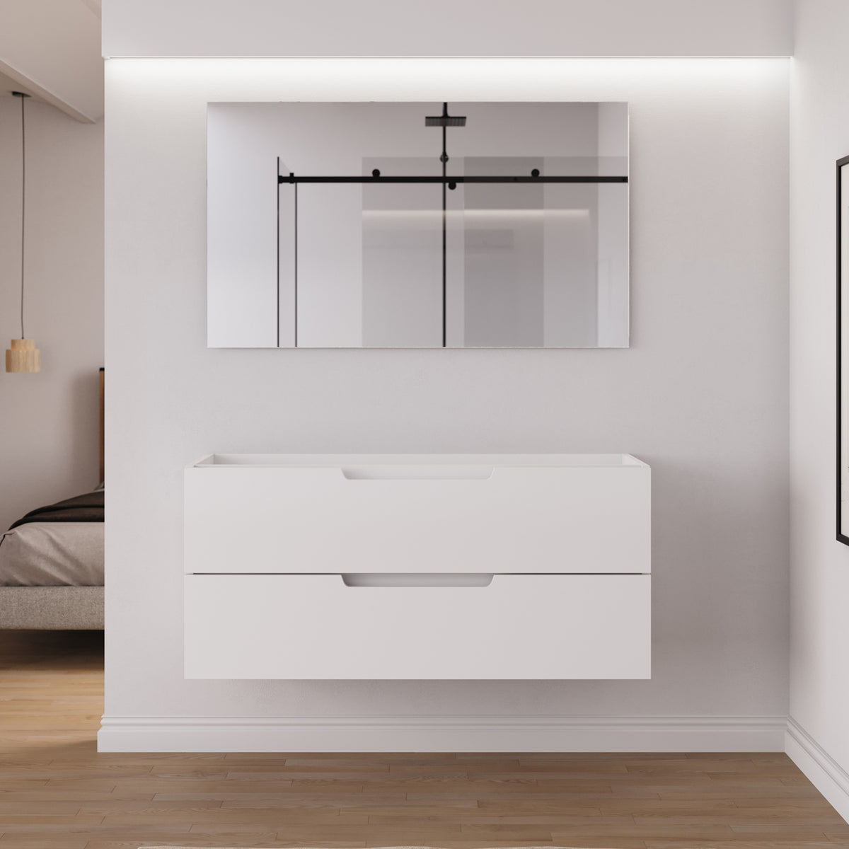 Meuble salle de bain sans vasque SONRIZA 120cm 2 tiroirs blanc