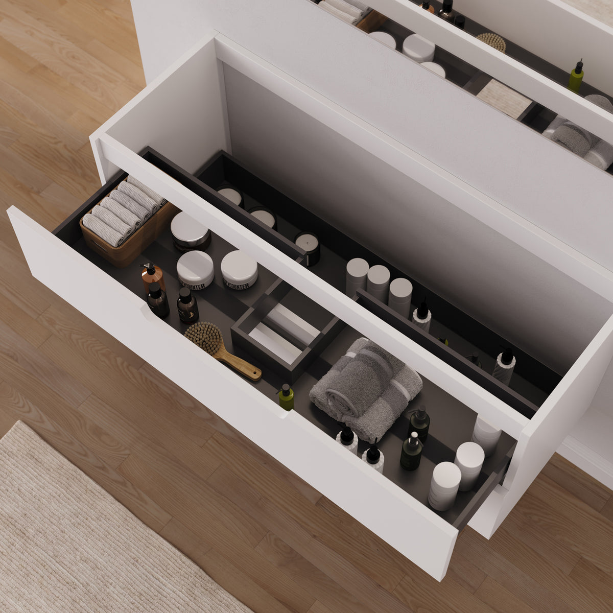 Meuble sous vasque SONRIZA 120 cm blanc tiroir ouvert