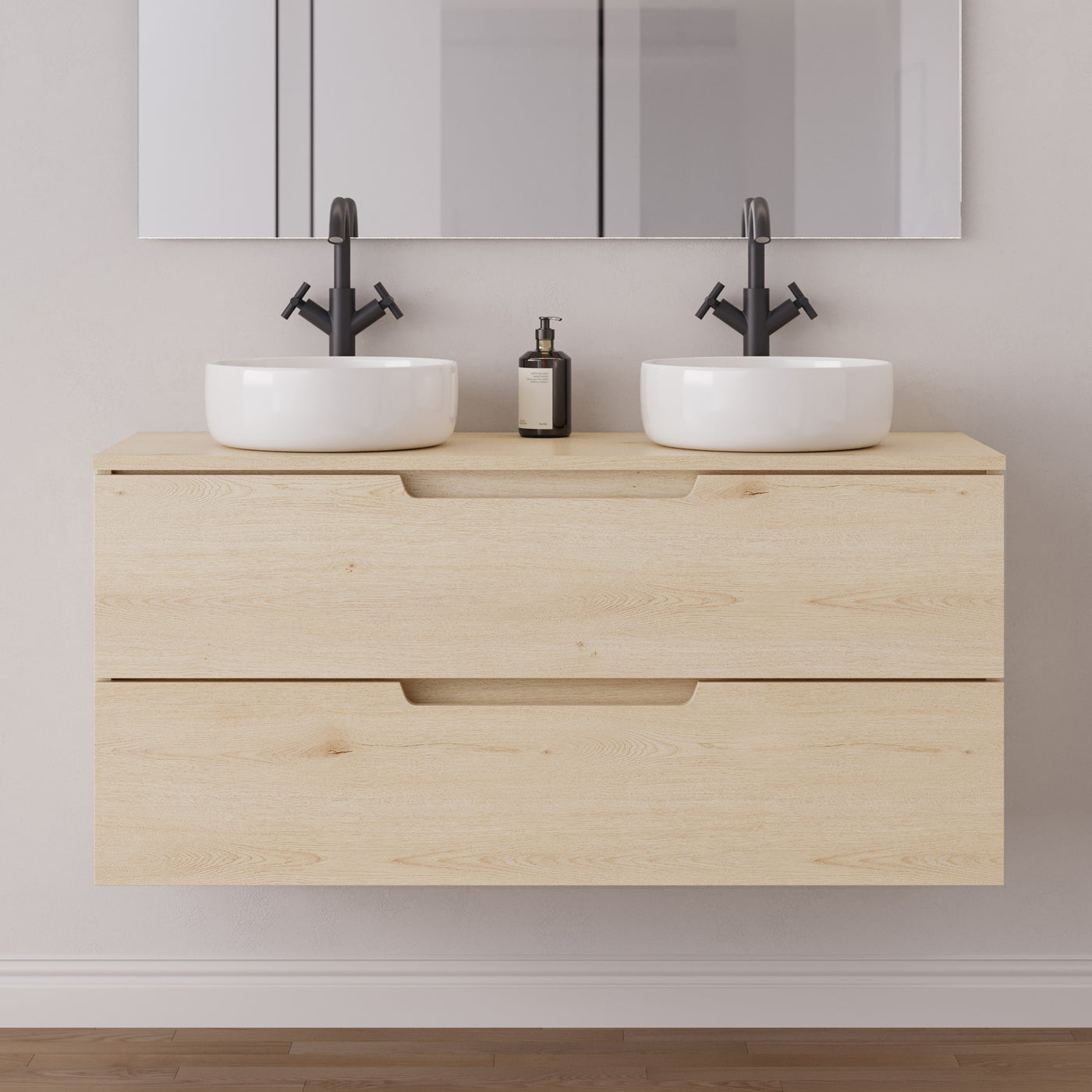 Meuble salle de bain SONRIZA 120cm 2 tiroirs calima 2 vasques ares