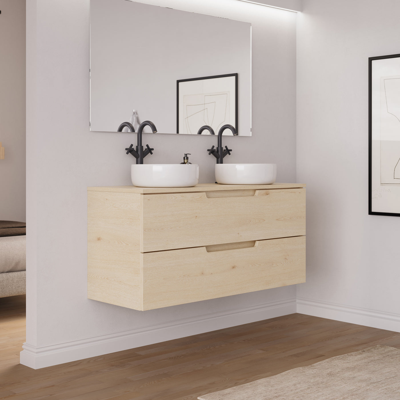 Ensemble meuble salle de bain SONRIZA 120cm 2 tiroirs calima 2 vasques ares