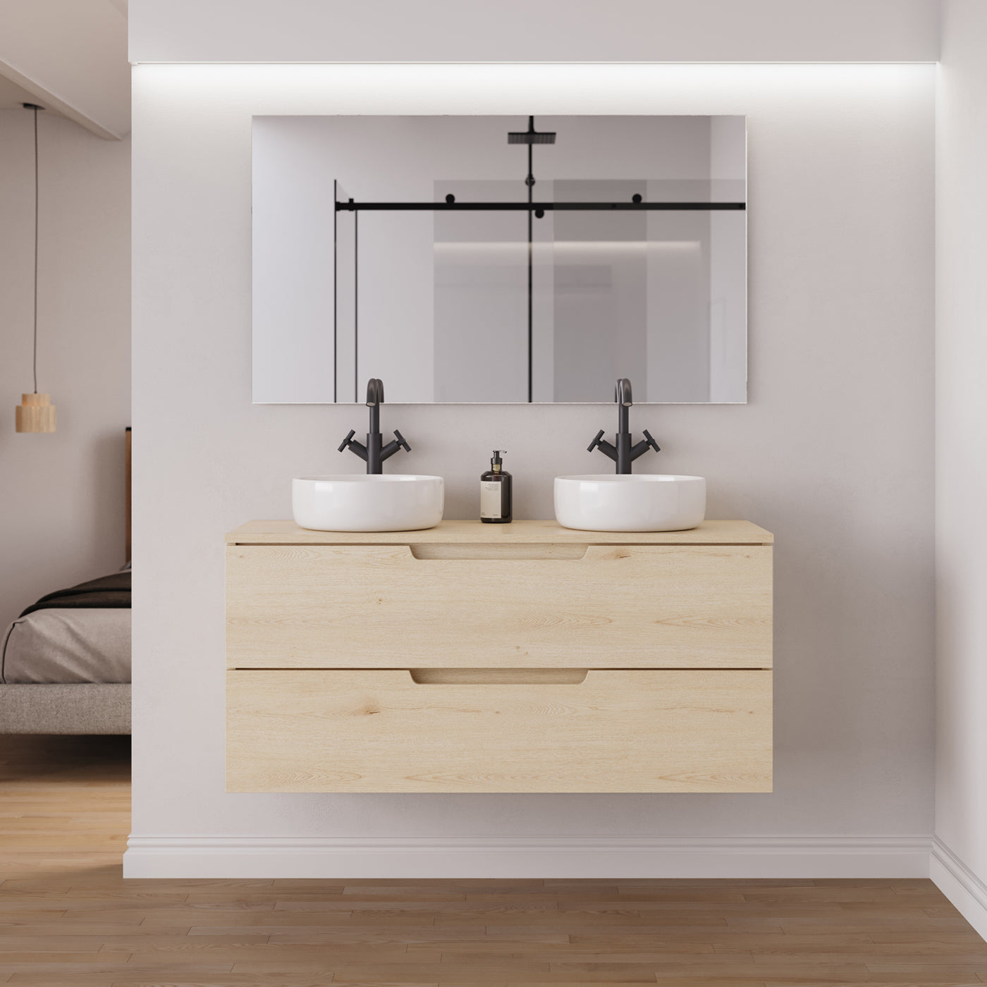 Meuble salle de bain SONRIZA 120cm 2 tiroirs calima 2 vasques ares vue face