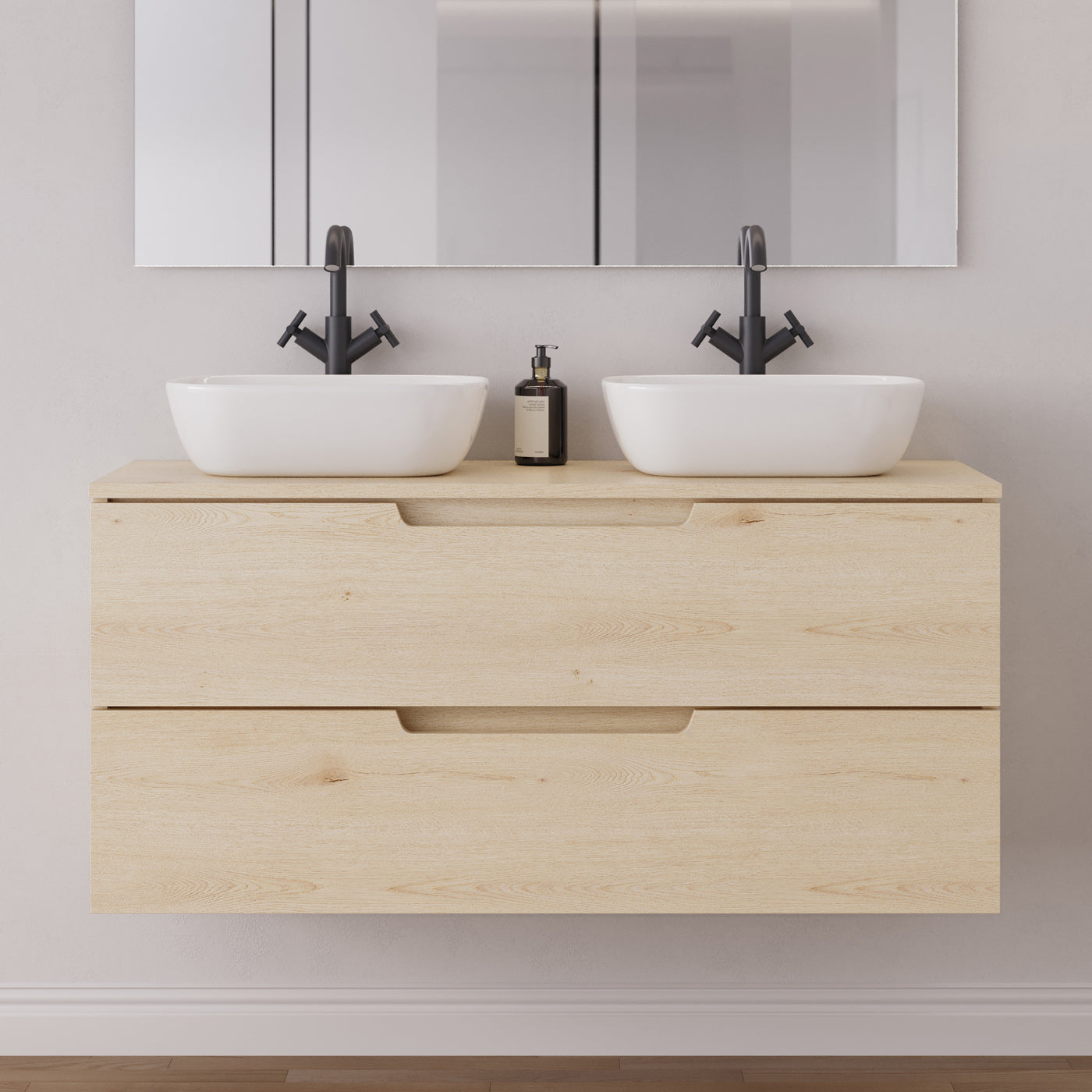 Meuble salle de bain SONRIZA 120cm 2 tiroirs calima 2 vasques zeus