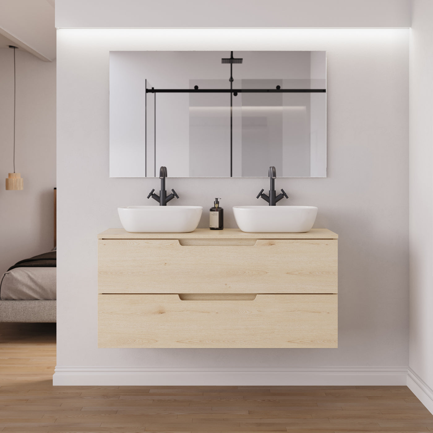 Meuble salle de bain SONRIZA 120cm 2 tiroirs calima 2 vasques zeus vue face