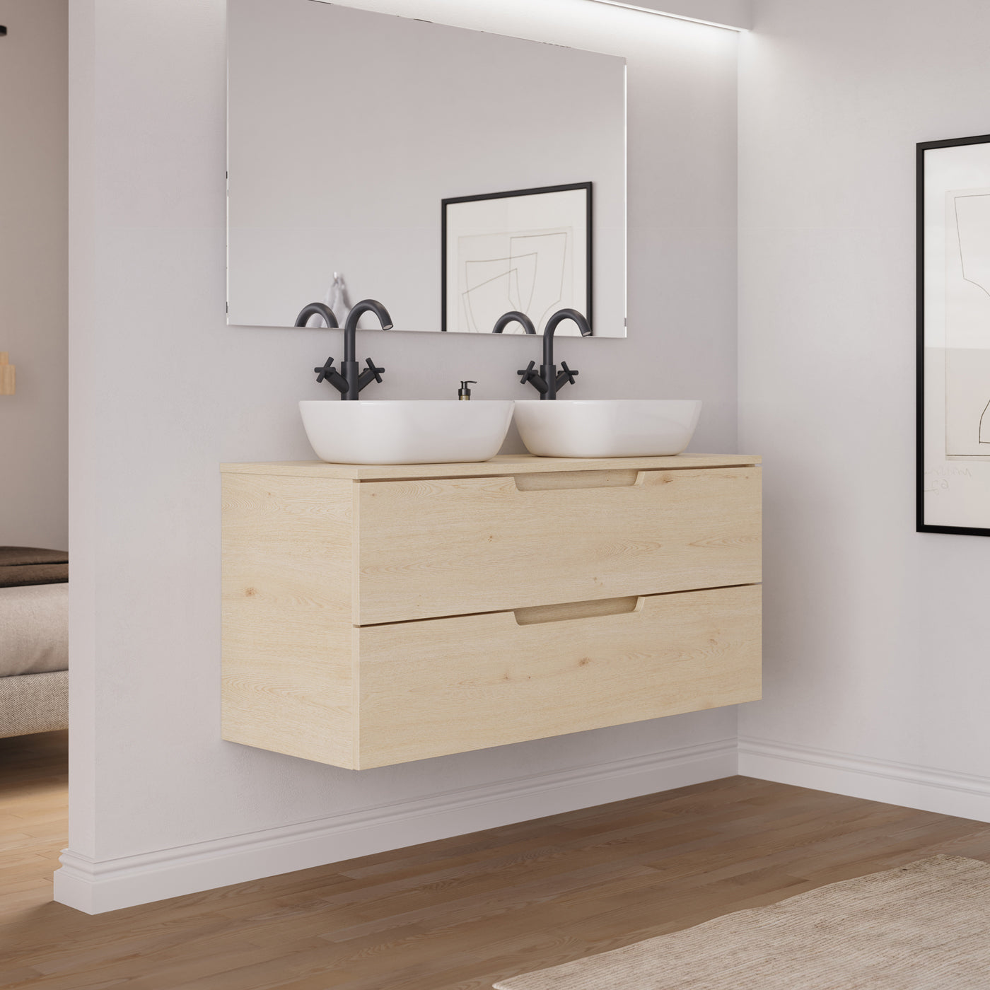 Ensemble meuble salle de bain SONRIZA 120cm 2 tiroirs calima 2 vasques zeus