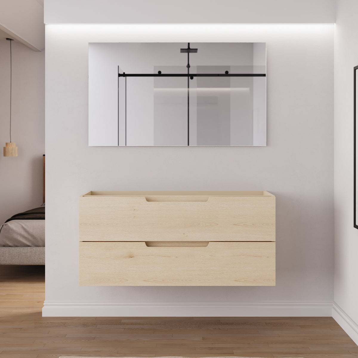 Meuble salle de bain sans vasque SONRIZA 120cm 2 tiroirs calima