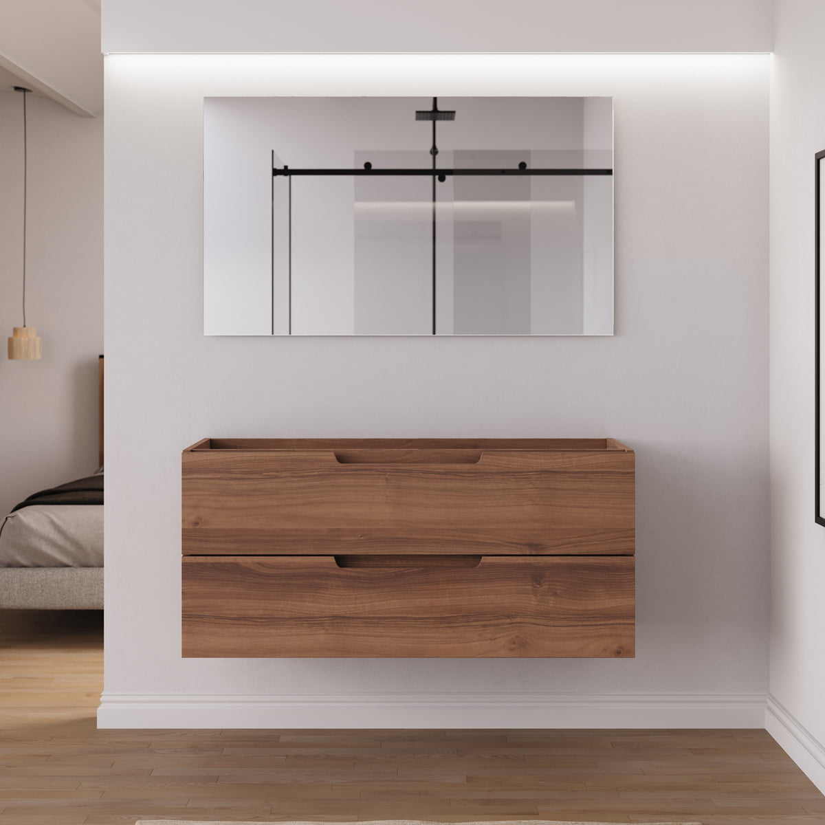 Meuble salle de bain sans vasque SONRIZA 120cm 2 tiroirs noyer