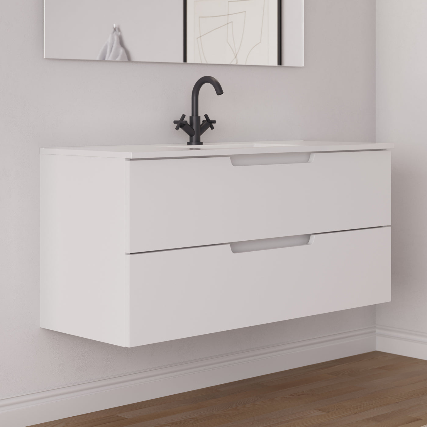 Meuble salle de bain SONRIZA 120cm blanc vue profil