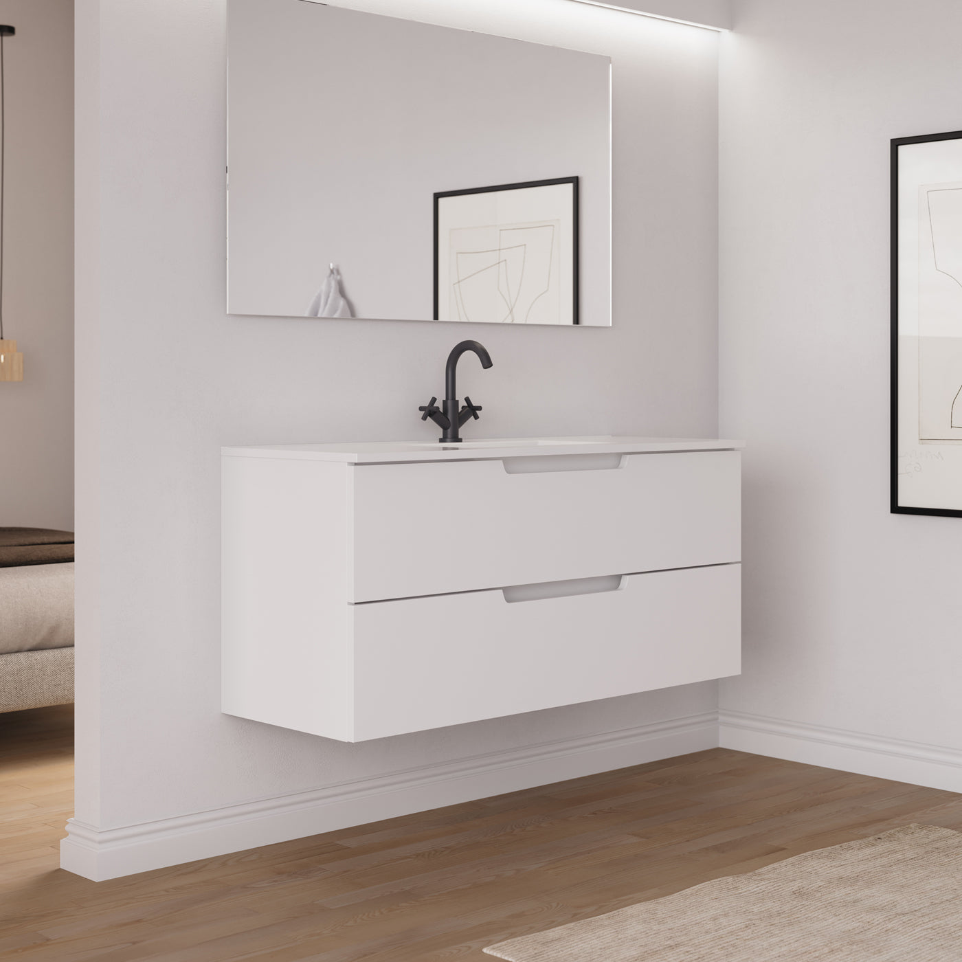 Ensemble Meuble salle de bain SONRIZA 120 cm blanc vue profil