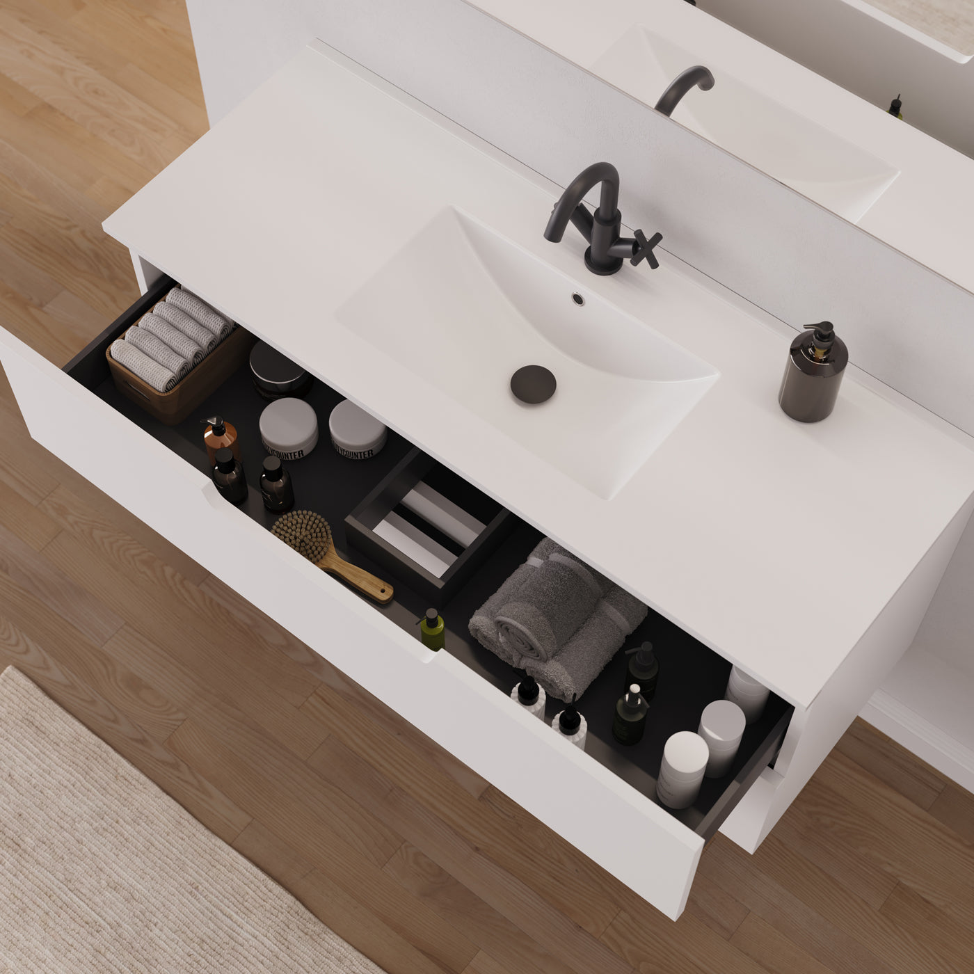 Meuble salle de bain SONRIZA 120cm blanc vue dessus