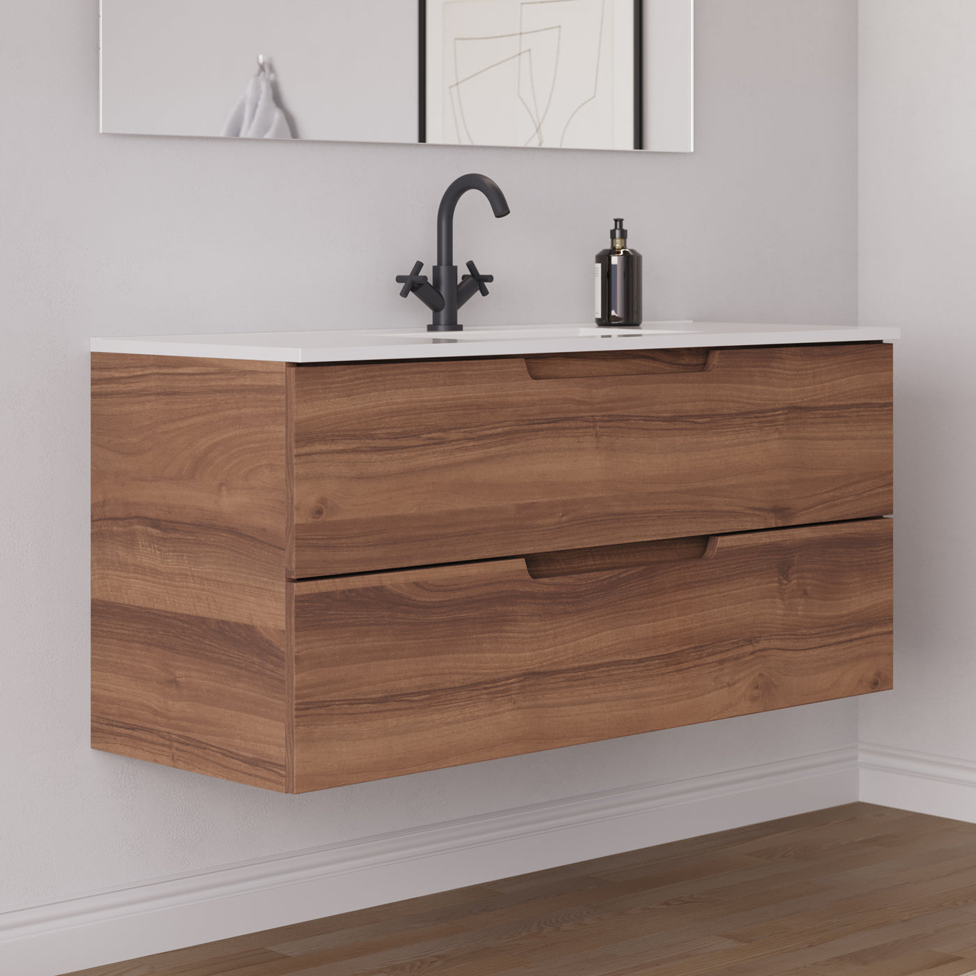 Meuble salle de bain SONRIZA 120cm noyer vue profil