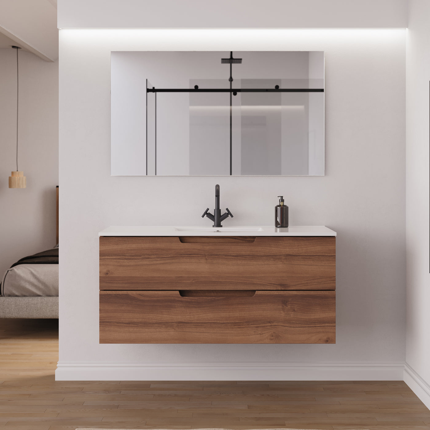 Ensemble Meuble salle de bain SONRIZA 120cm noyer
