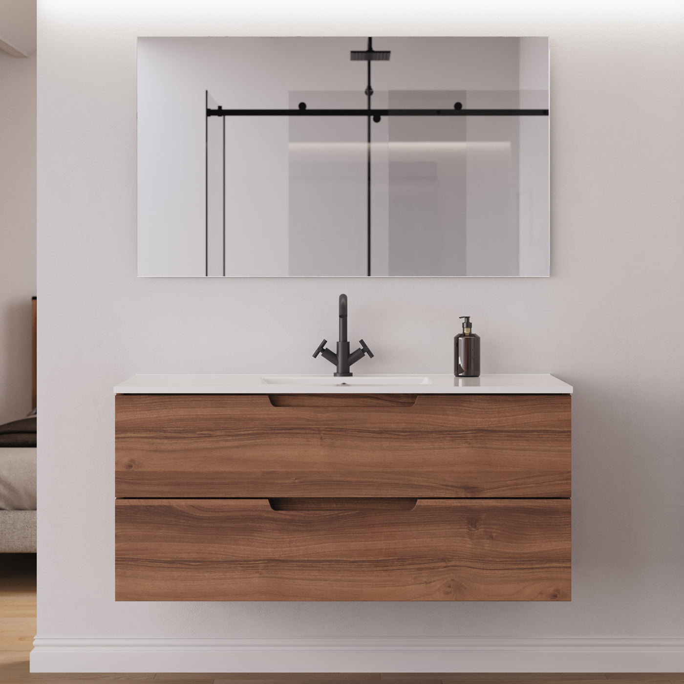 Meuble salle de bain SONRIZA 120 cm noyer miroir