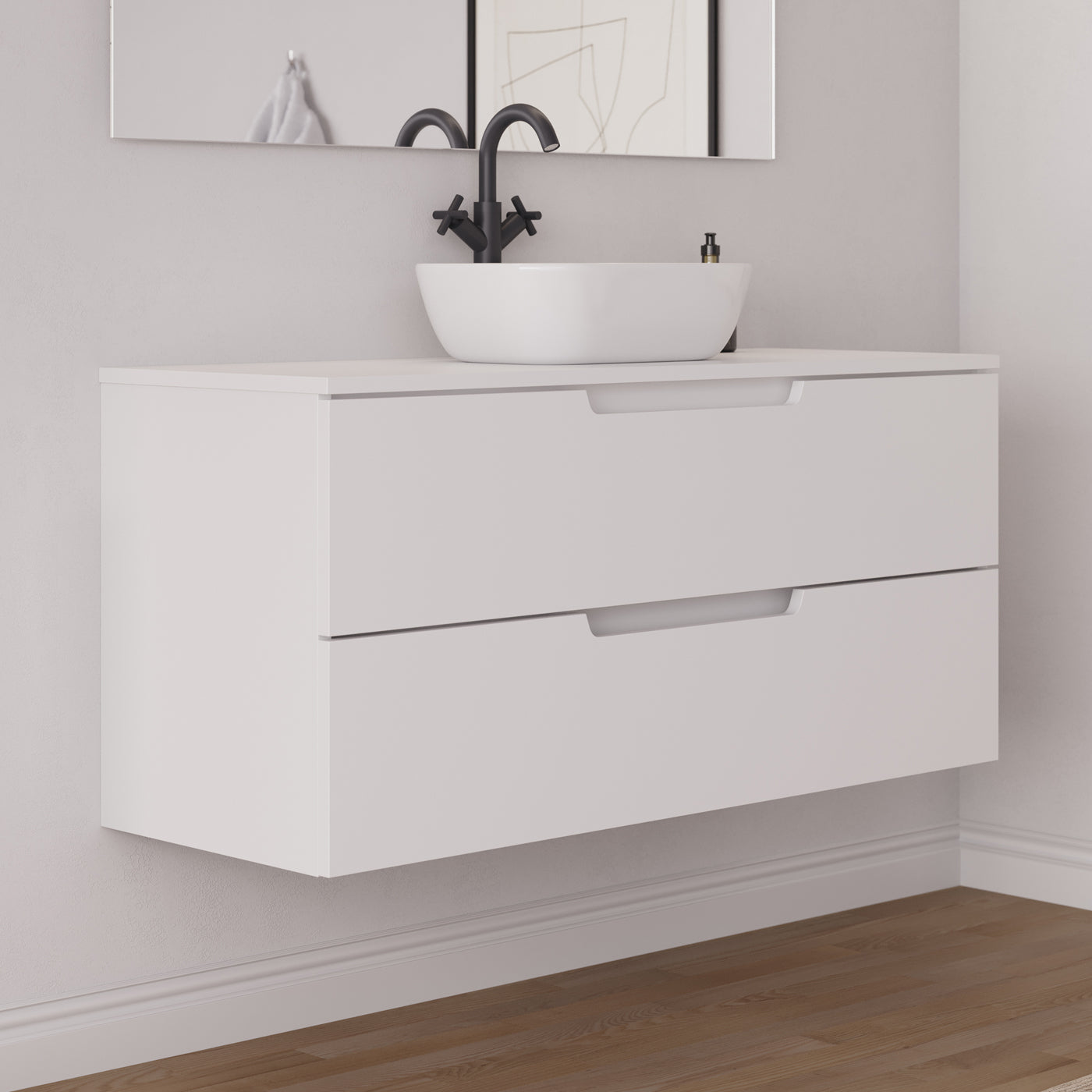 Meuble salle de bain SONRIZA 120cm blanc vasque zeus vue profil