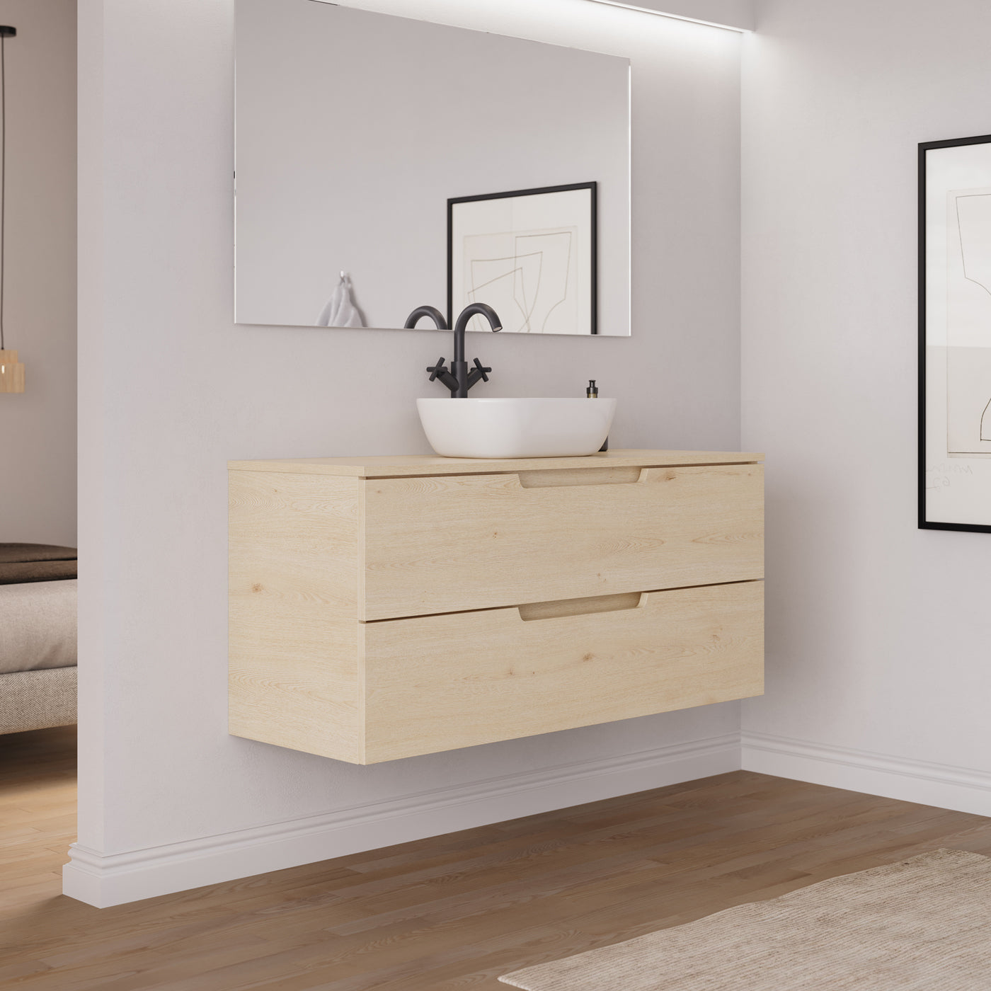 Ambiance meuble salle de bain SONRIZA 120cm calima vasque zeus vue profil
